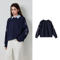 Floral-Sleeve Collared Sweatshirt