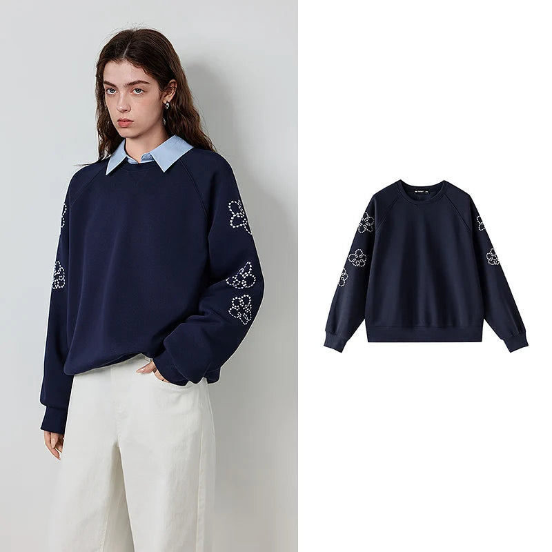 Floral-Sleeve Collared Sweatshirt