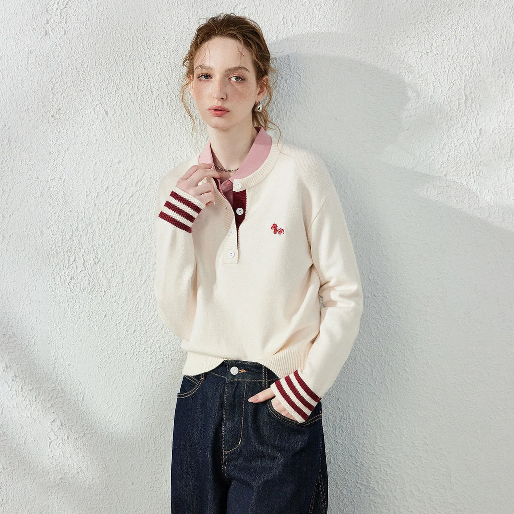 Contrast-Trim Polo Sweater