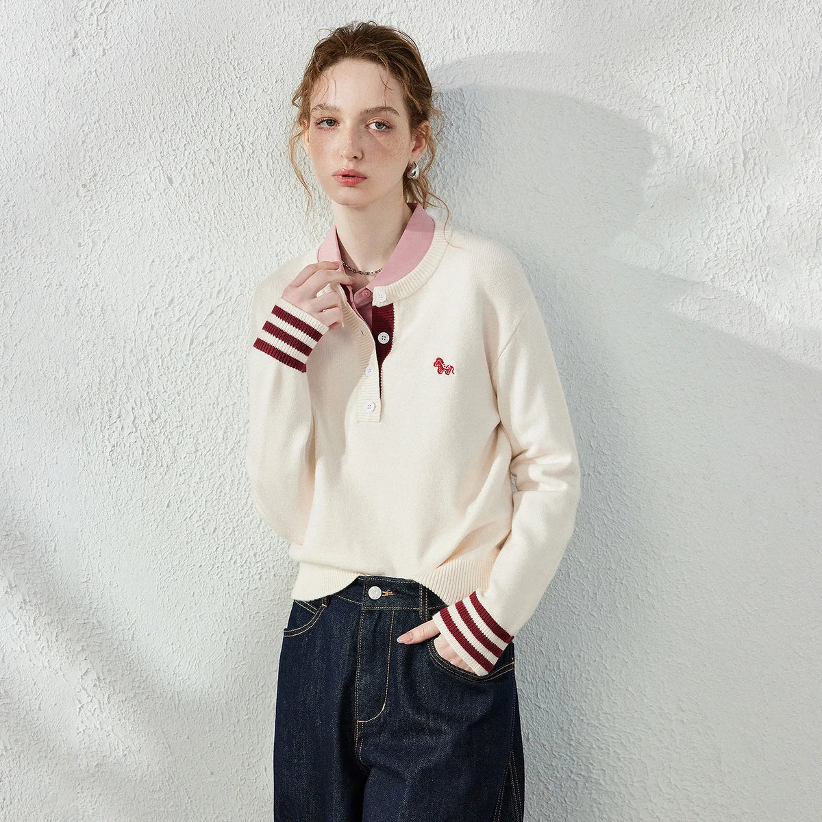 Contrast-Trim Polo Sweater