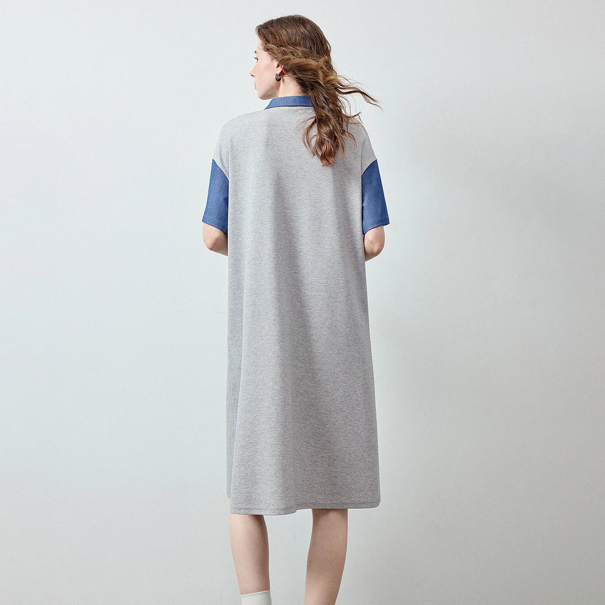 Contrast-Collar Polo Midi Dress