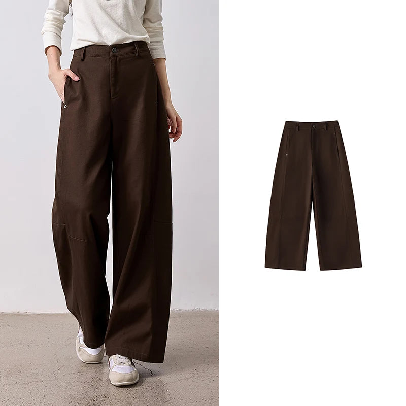 Pleated Curved-Leg Pants