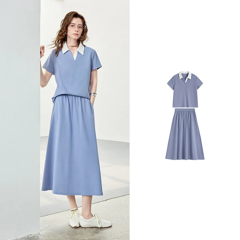 Polo Top and Midi Skirt Set