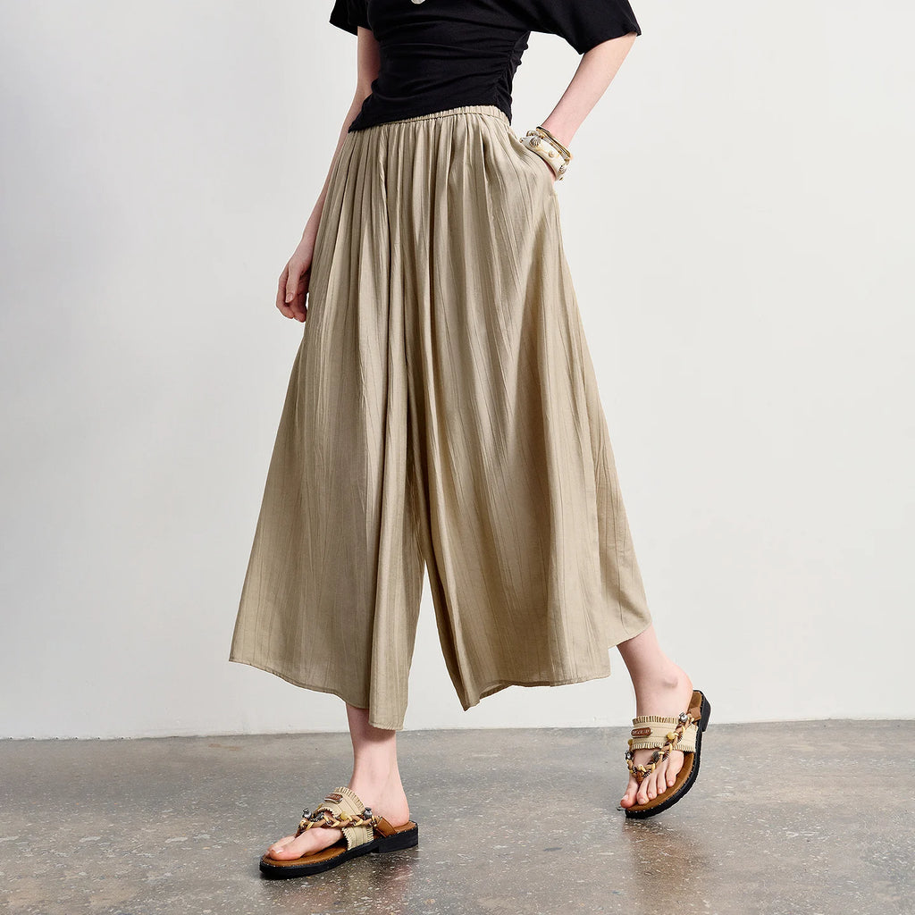Gathered-Waist Wide-Leg Culottes