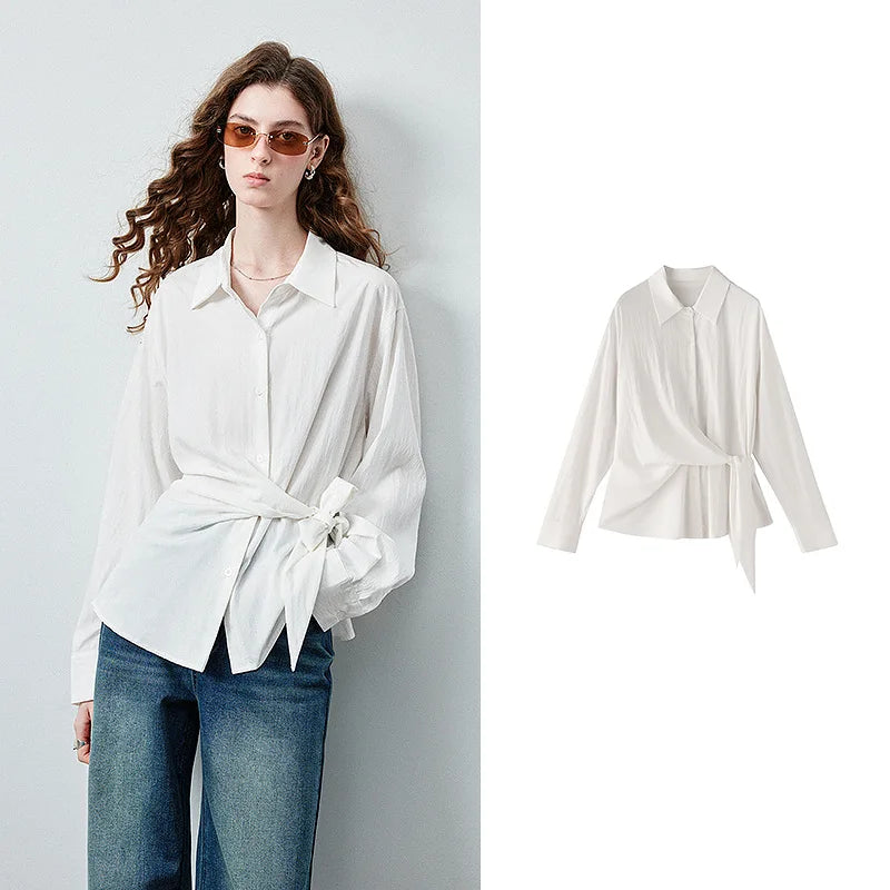 Tie-Waist Button-Front Shirt
