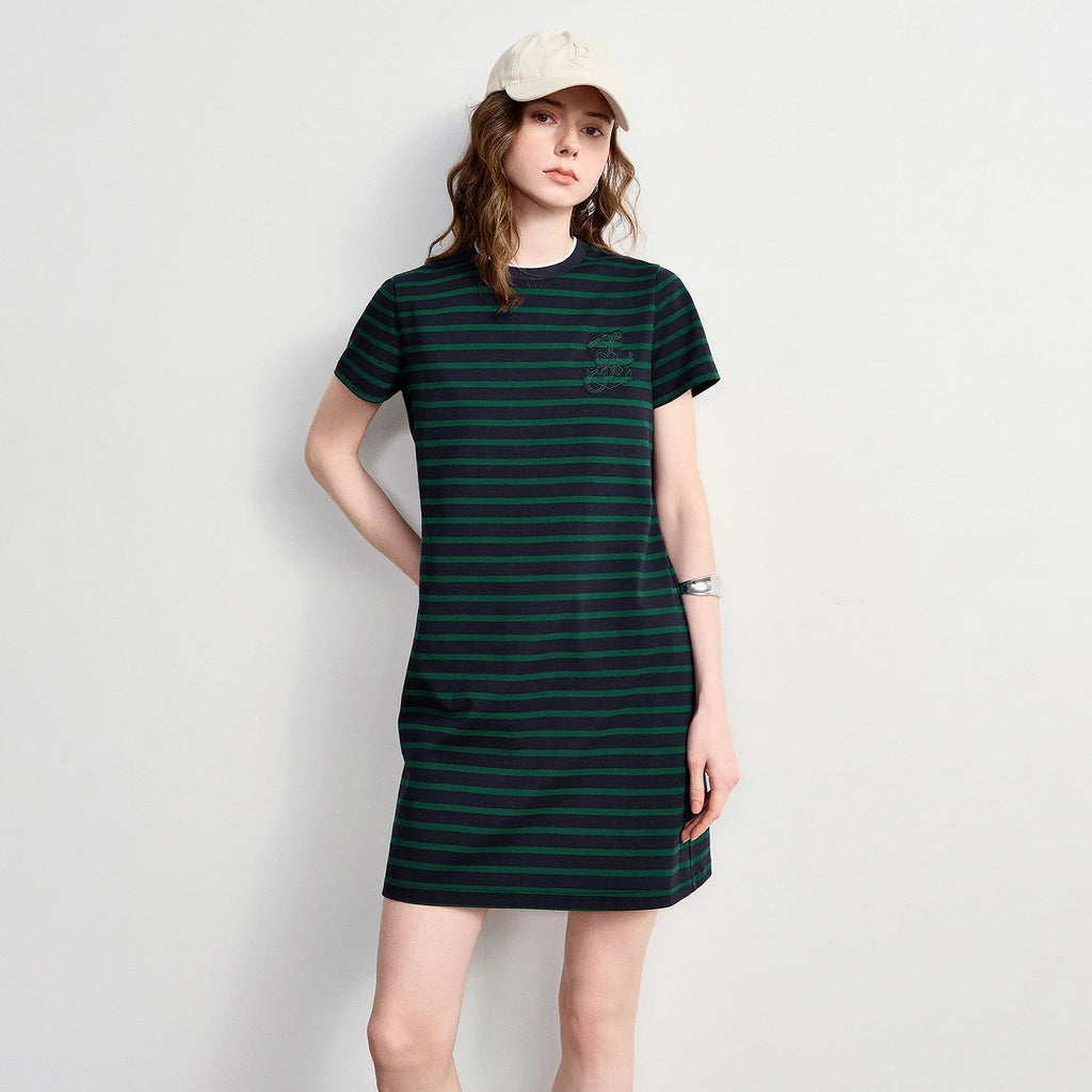 Striped Short-Sleeve Mini Dress