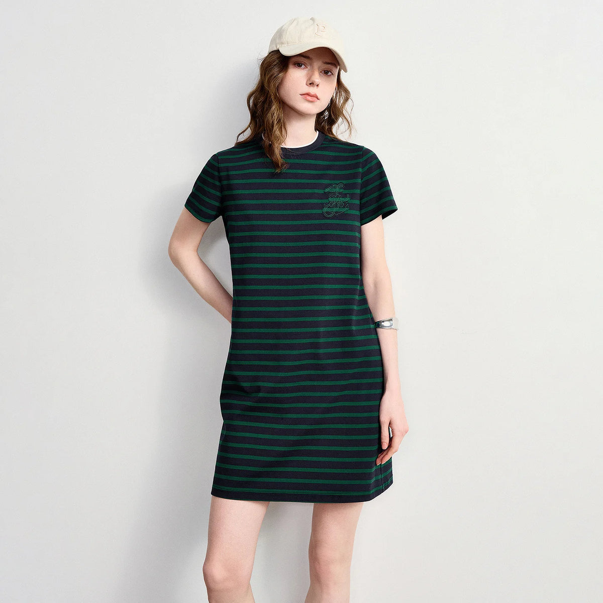 Striped Short-Sleeve Mini Dress