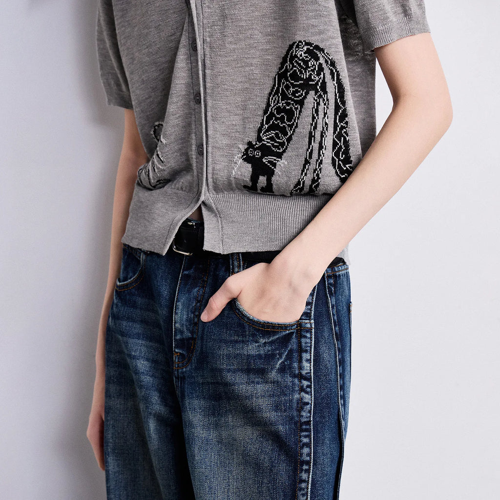 Tree-Motif V-Neck Cardigan