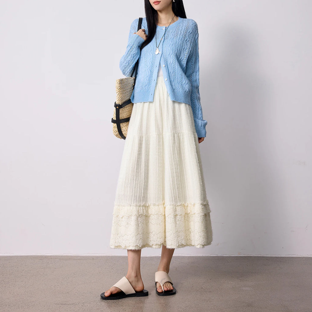 Lace-Trim A-Line Midi Skirt