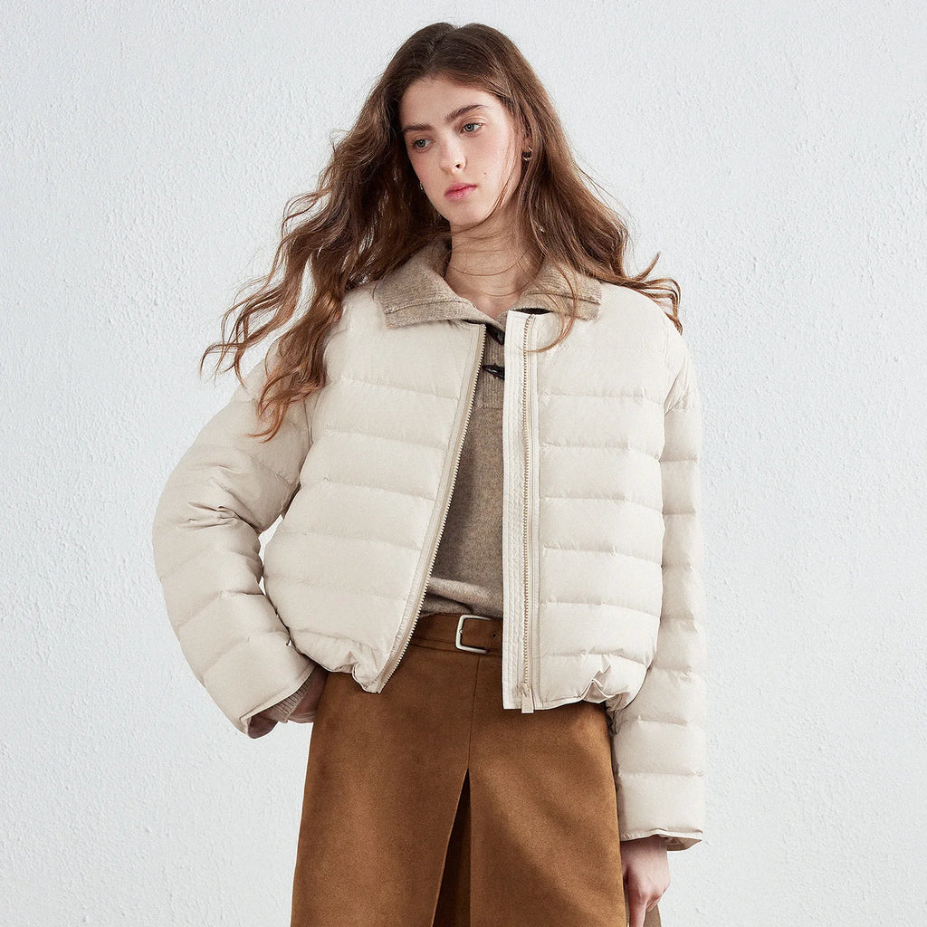 Collarless Zip Puffer Jacket