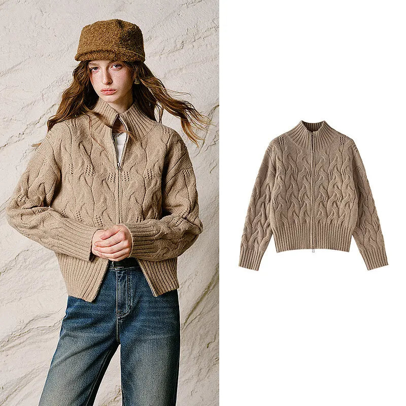 Cable-Knit Zip Cardigan