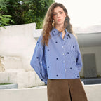 Floral-Motif Striped Button-Front Shirt