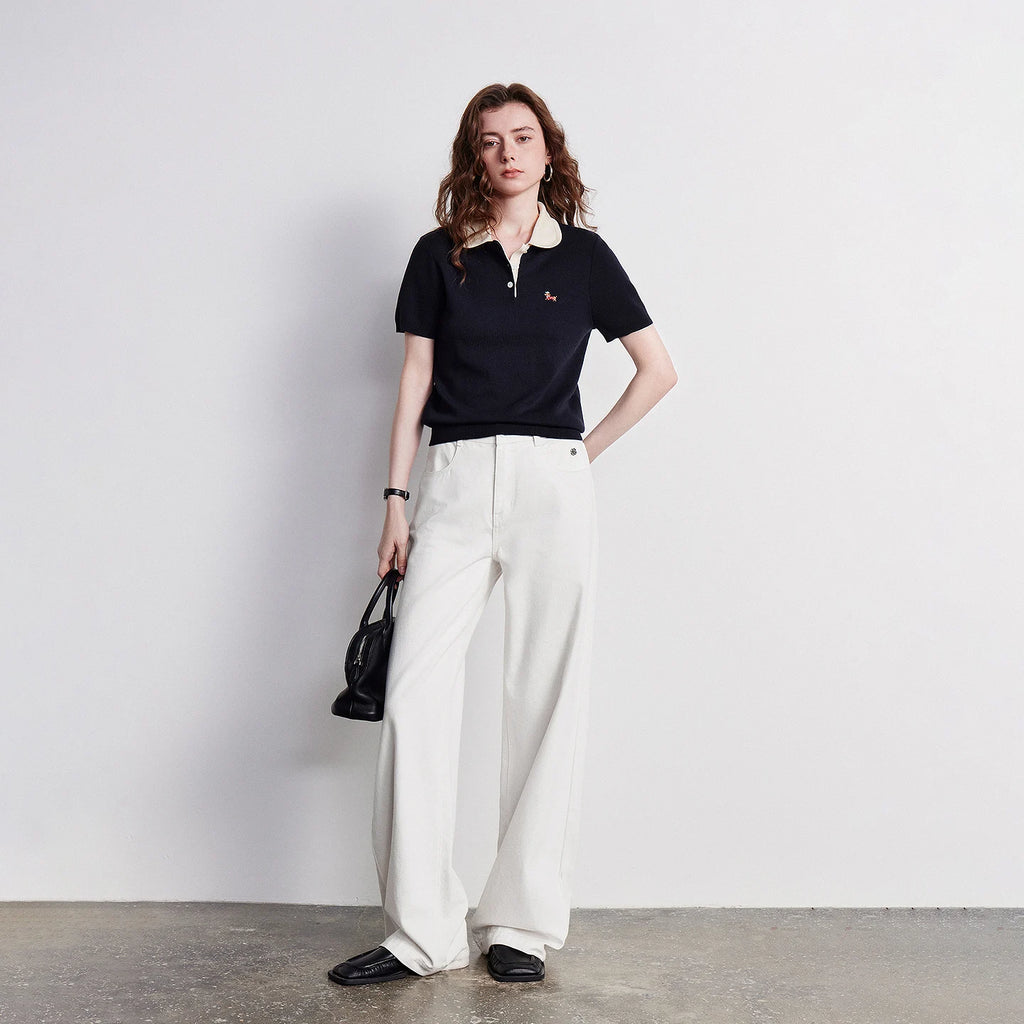 Contrast-Collar Motif-Detail Polo
