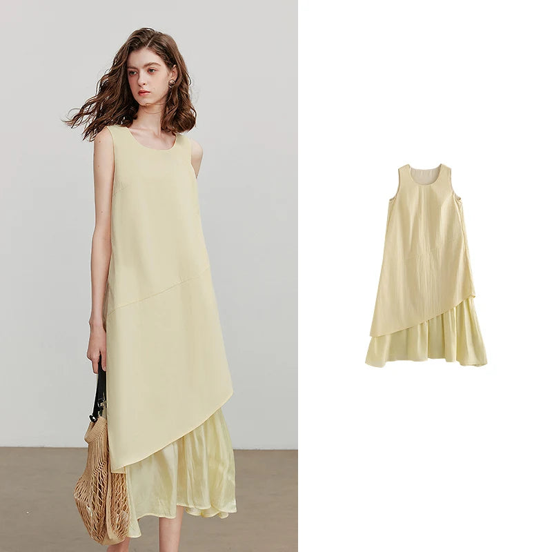 Layered-Look Ruffle-Hem Midi Dress