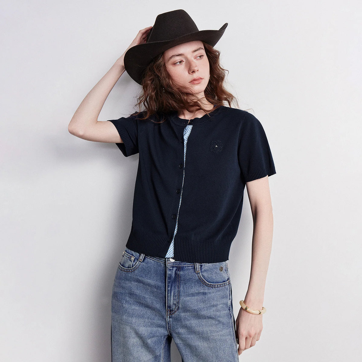 Layered-Look Short-Sleeve Cardigan