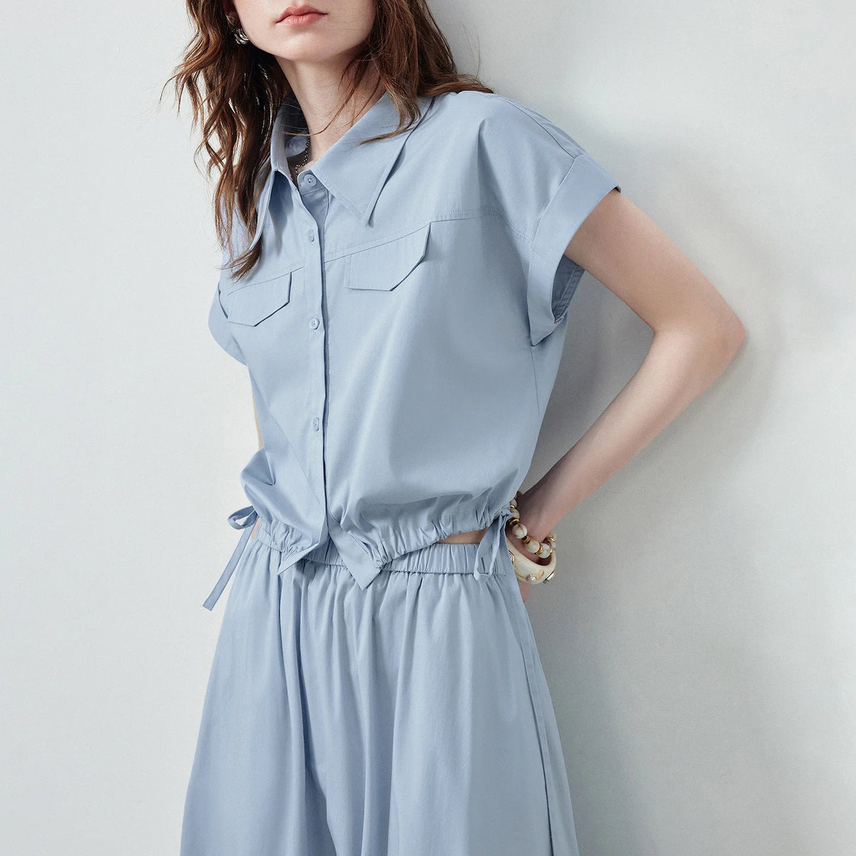 Cropped Shirt and Midi Skirt Set