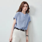 Striped Cap-Sleeve Button Shirt