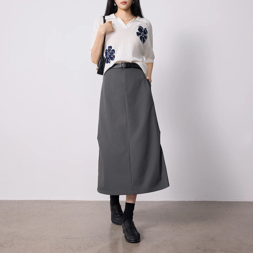 Paneled A-Line Midi Skirt