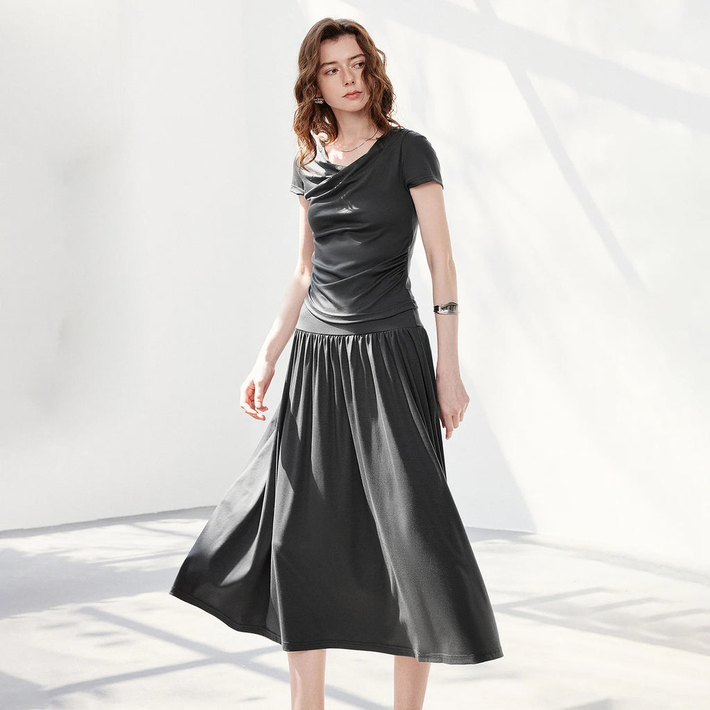 Draped Top and Midi Skirt Set