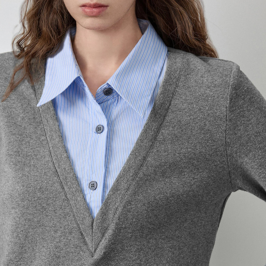 Layered-Look V-Neck Knit Top