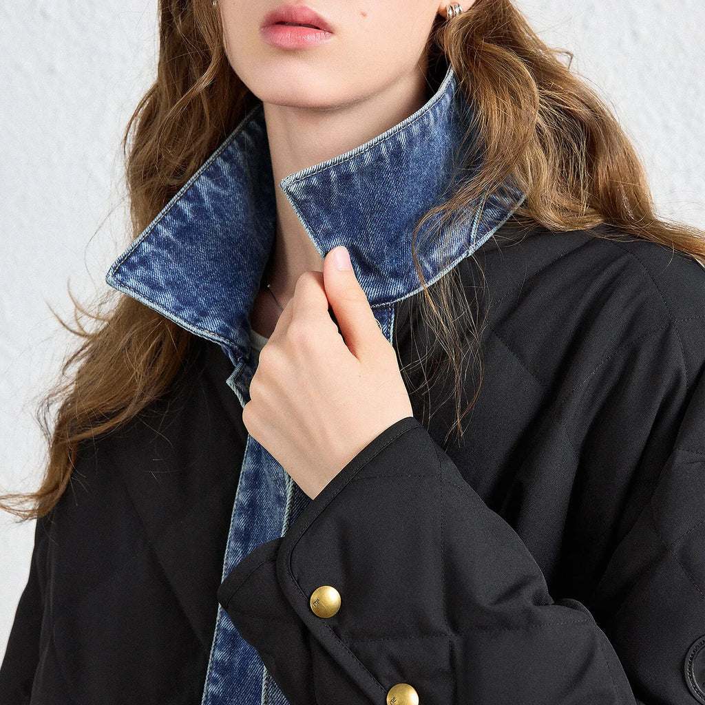 Denim-Trim Quilted Jacket