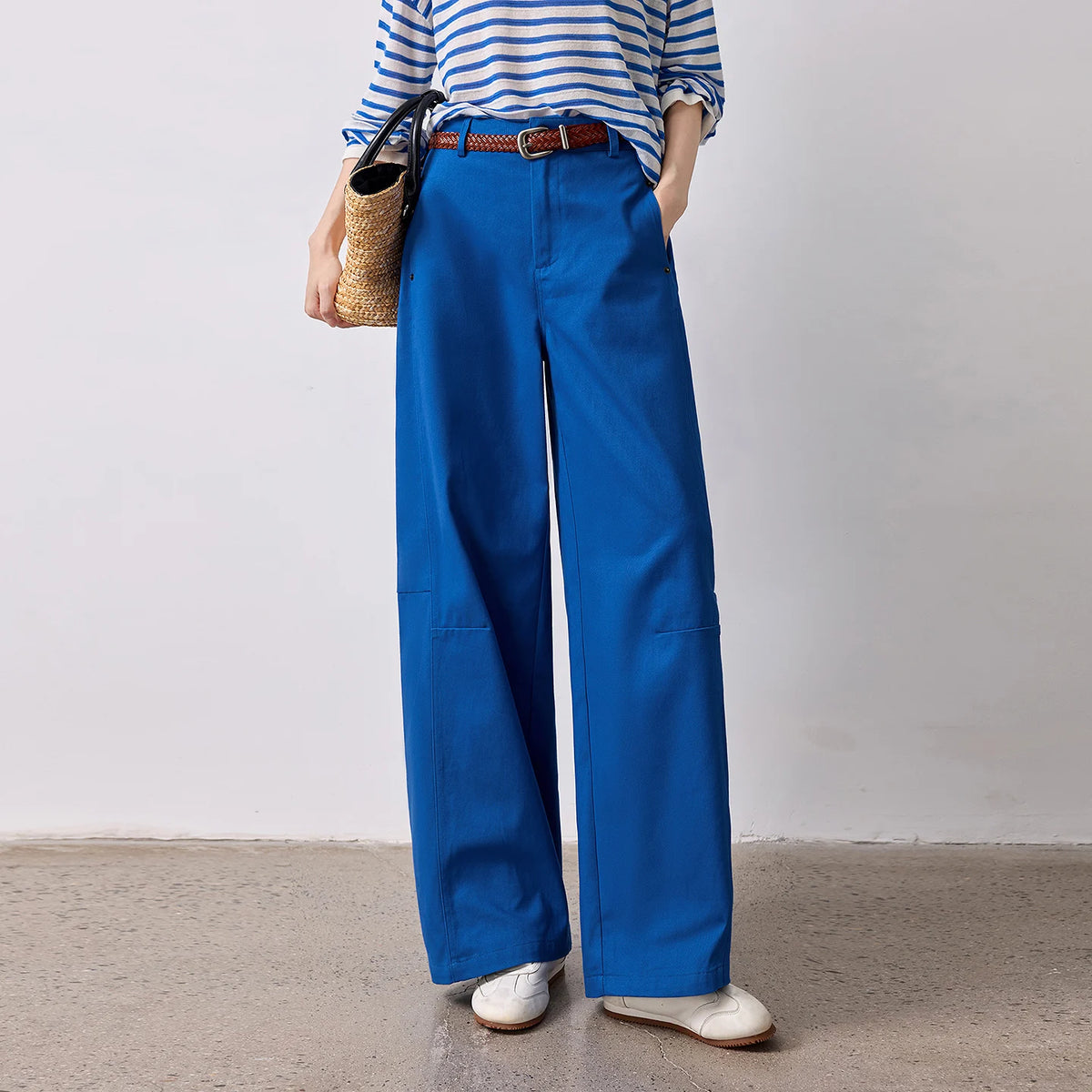 Pleated Curved-Leg Pants