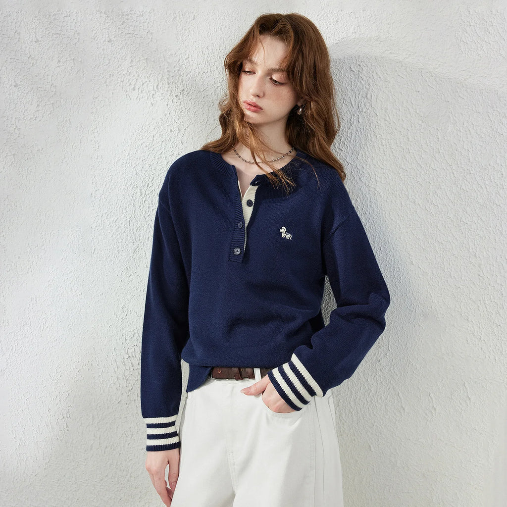 Contrast-Trim Polo Sweater