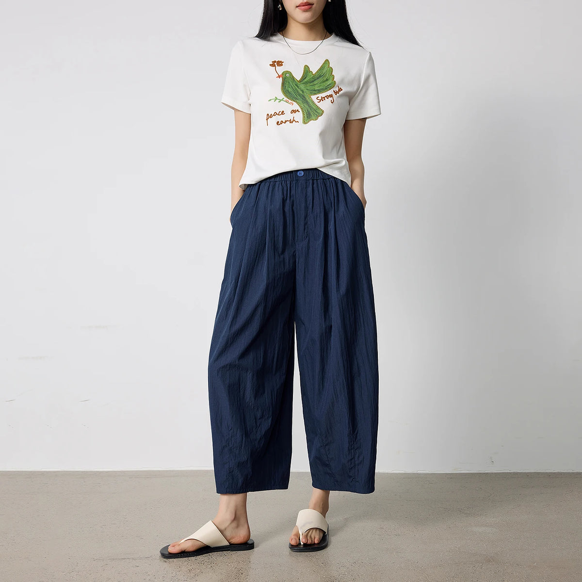 Cropped Barrel-Leg Pants