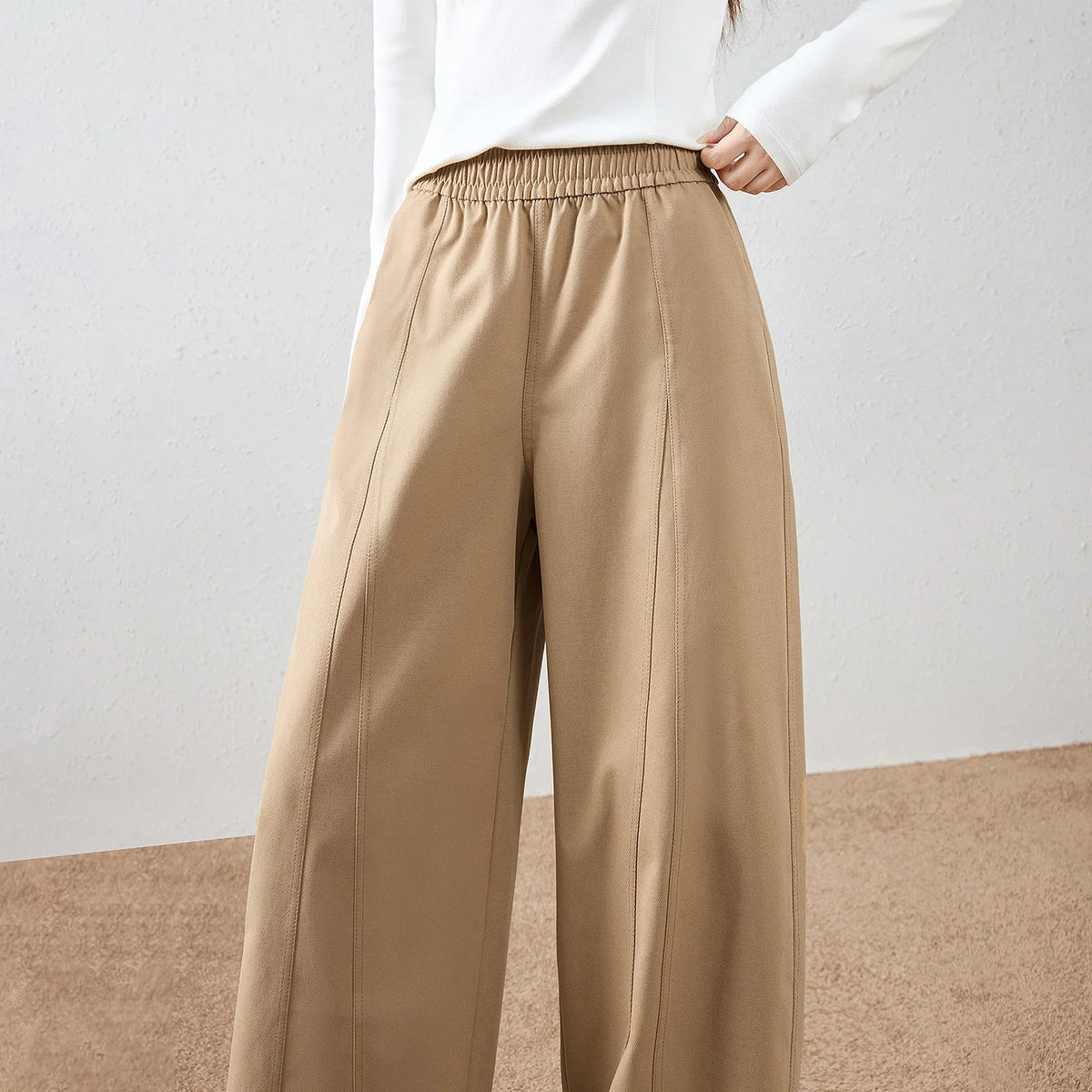 Seam-Detail Barrel-Leg Pants