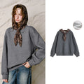 Layered-Look Tie-Hood Sweatshirt