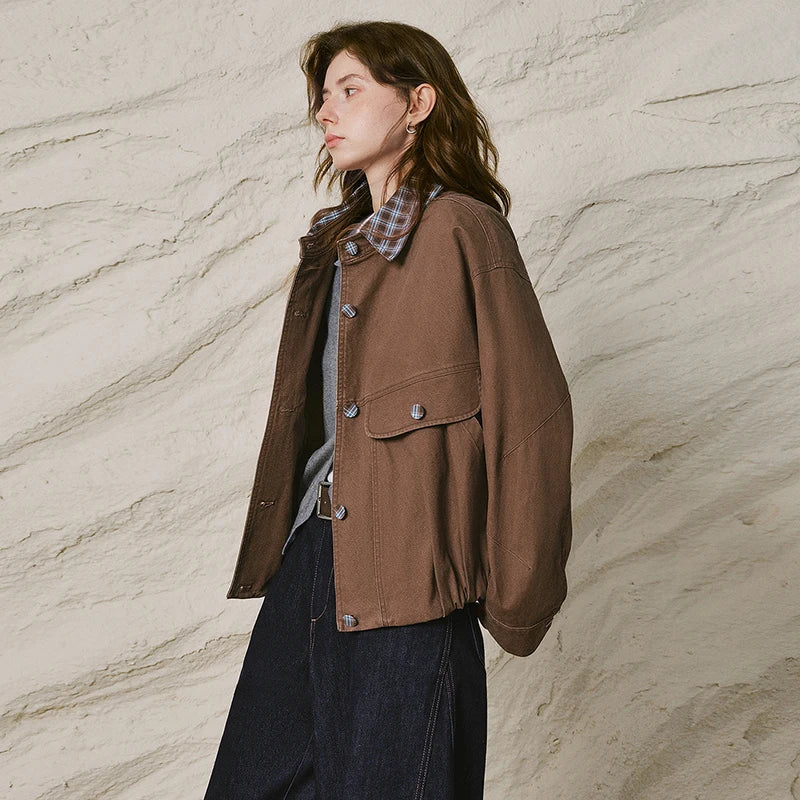 Plaid-Collar Utility Jacket
