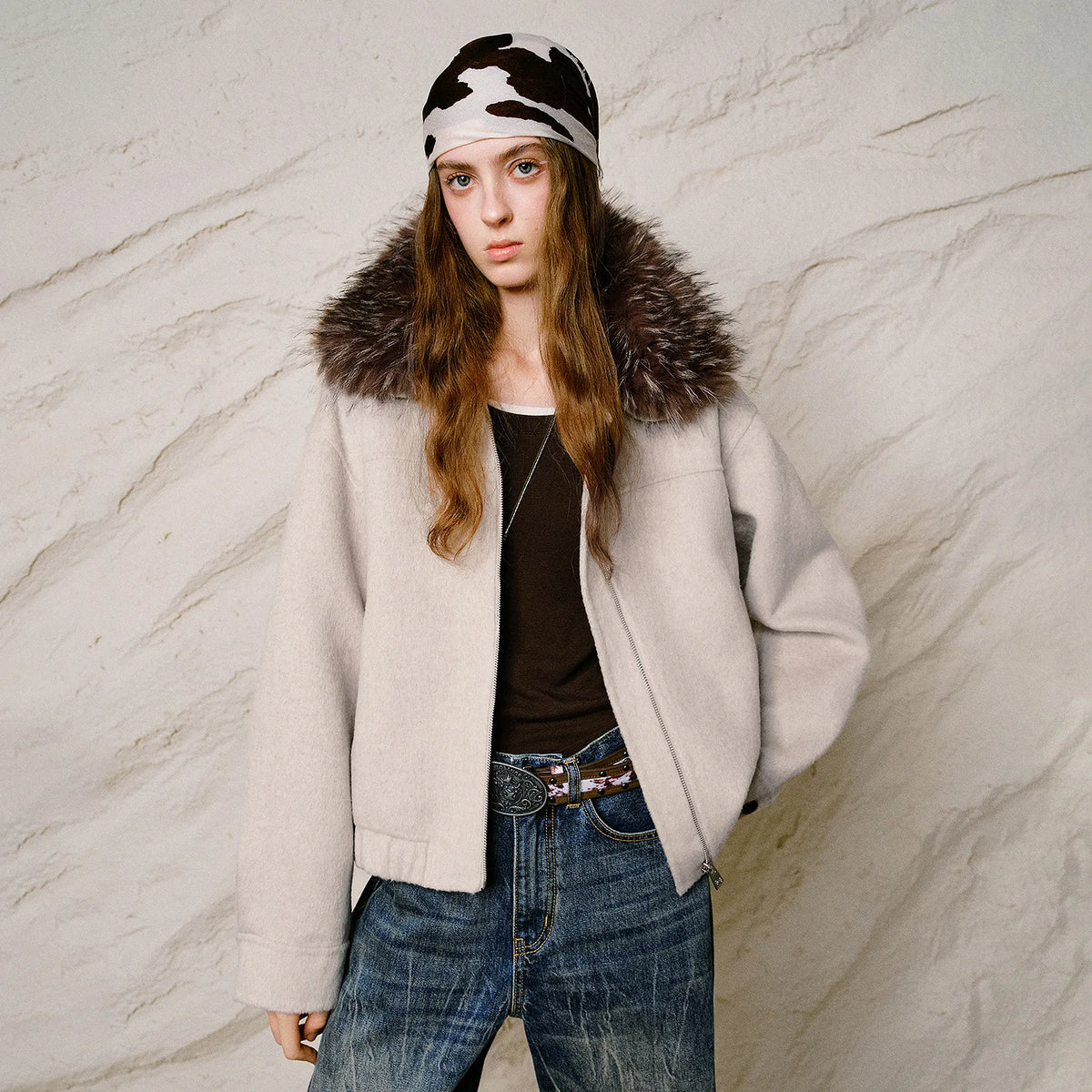 Shaggy-Collar Short Jacket