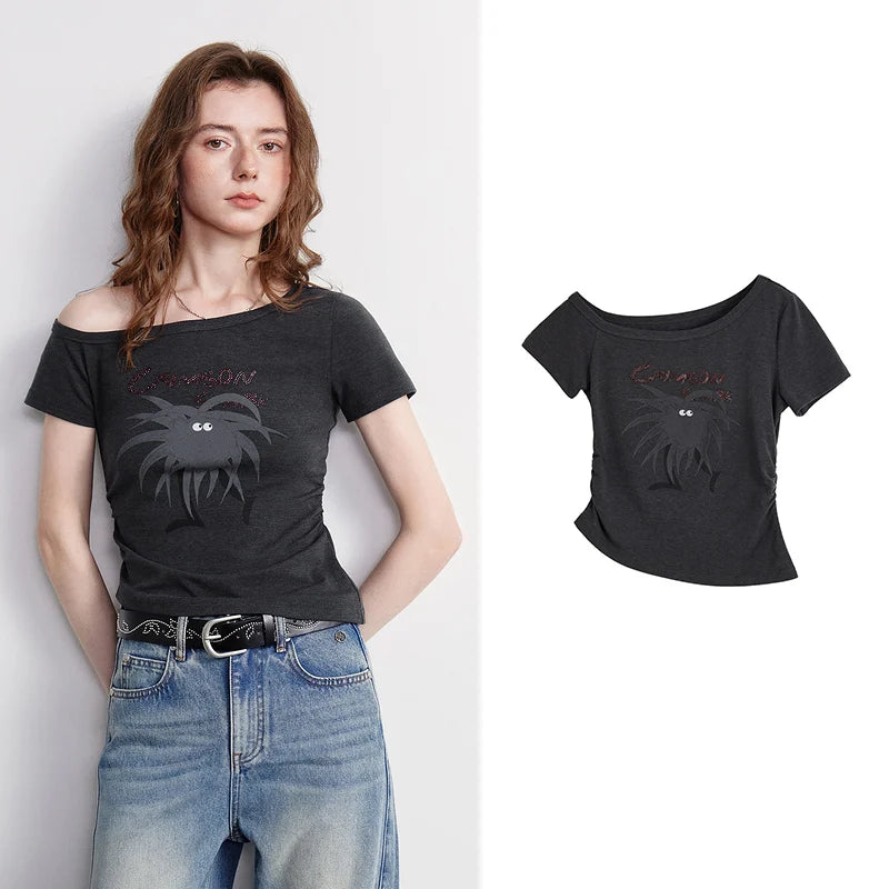 Asymmetric-Neck Graphic Tee