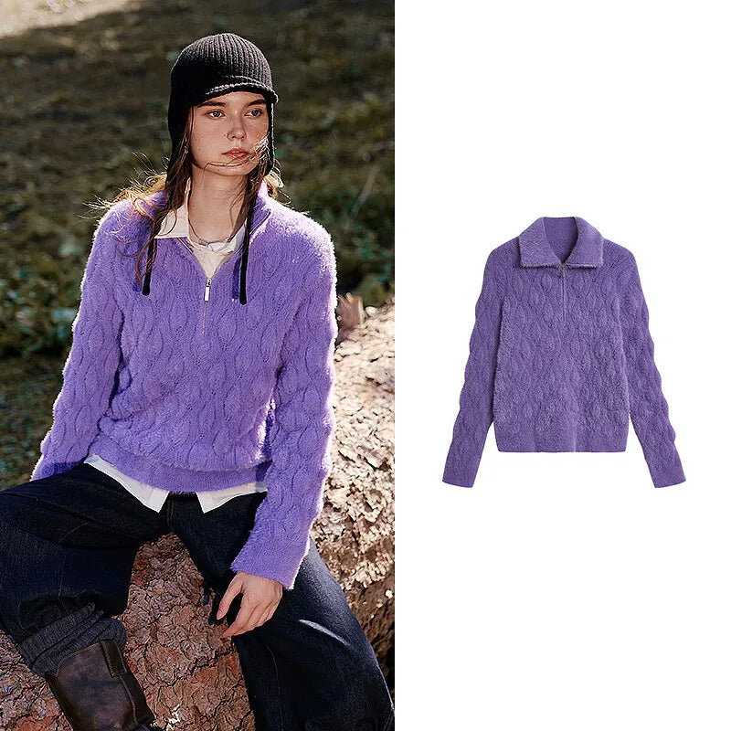 Textured Zip-Neck Sweater