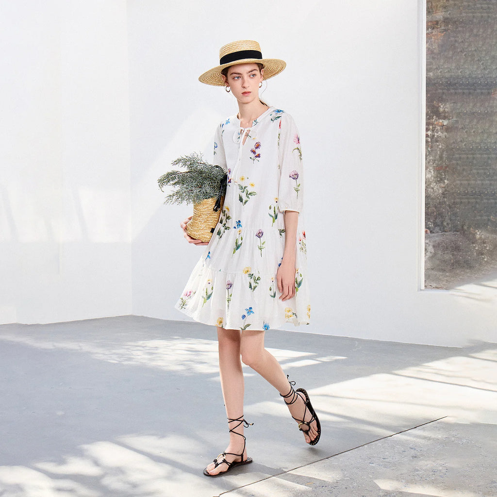 Floral Puff-Sleeve Mini Dress