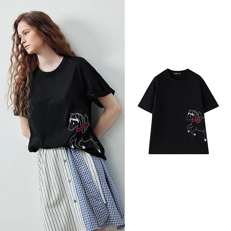 Horse-Motif Relaxed Tee
