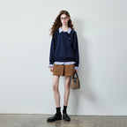 Layered-Look Striped-Collar Sweatshirt