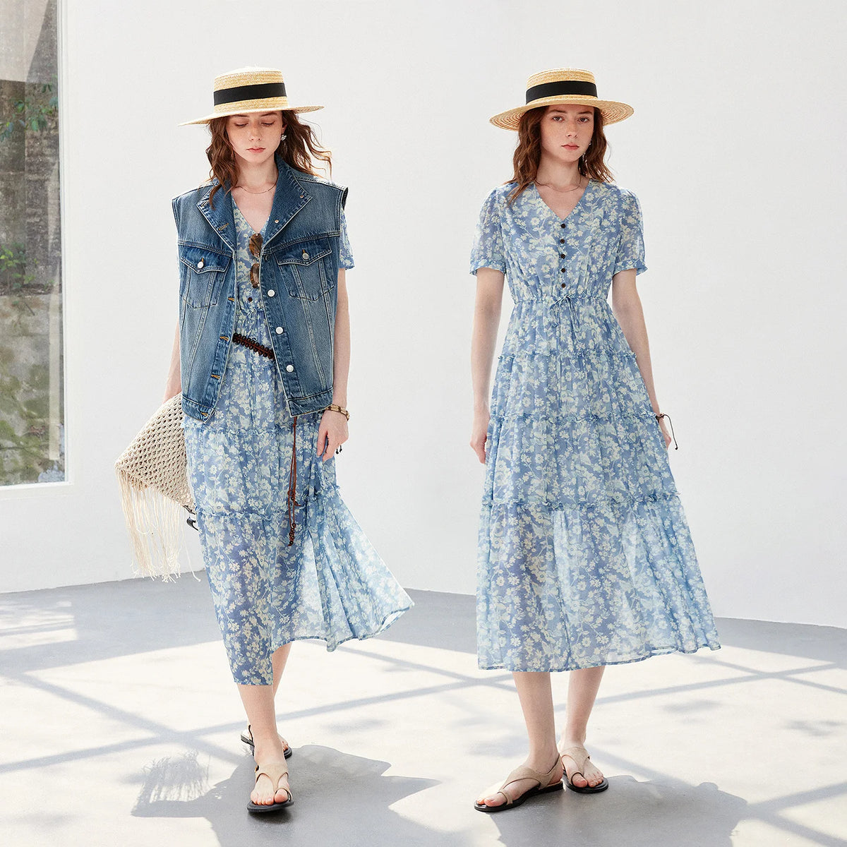 Floral Tiered V-Neck Midi Dress