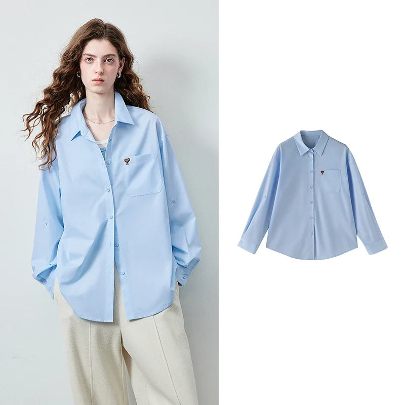Heart-Detail Button-Up Shirt