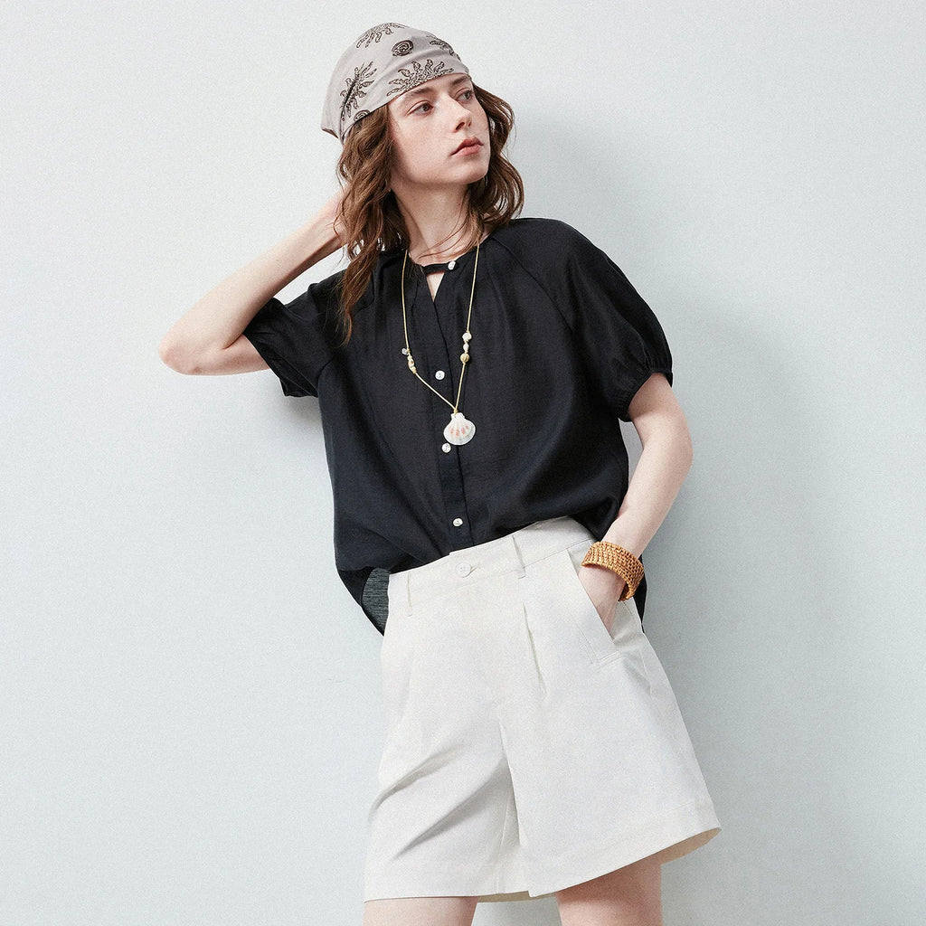 V-Neck Puff-Sleeve Blouse