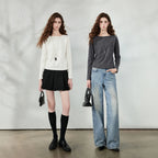 Textured Long-Sleeve Crewneck Top