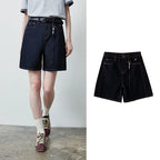 Seamed Wide-Leg Denim Shorts