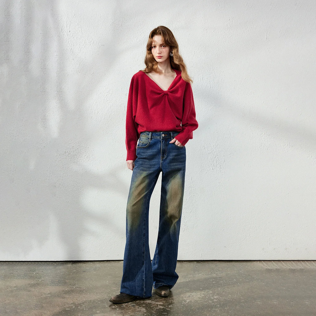 Bow-Detail V-Neck Sweater