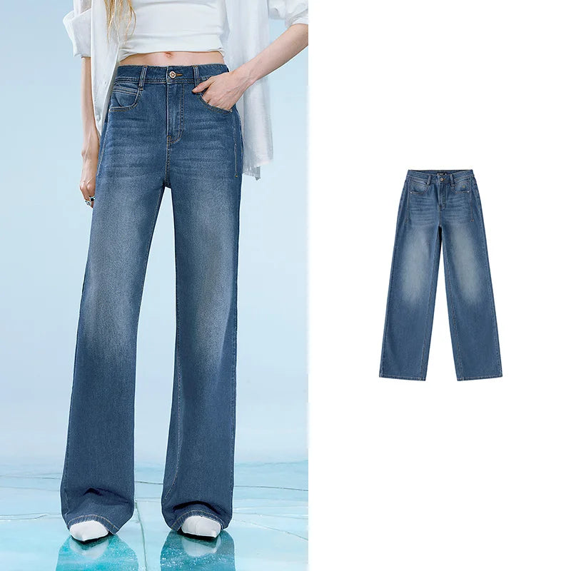 Wide-Leg Faded Jeans