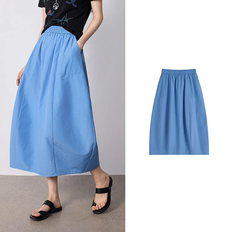 Elastic-Waist Bubble Midi Skirt