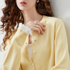 Lace-Trim Cropped Knit Cardigan