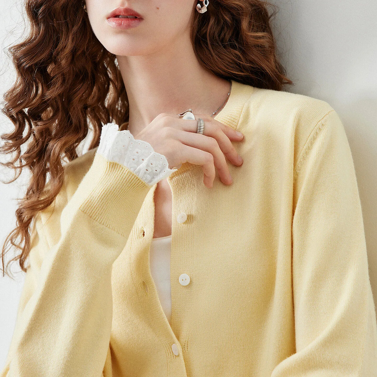 Lace-Trim Cropped Knit Cardigan