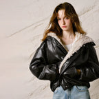 Textured-Collar Glossy Zip Jacket