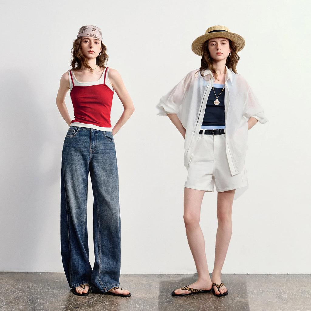 Contrast-Trim Square-Neck Tank Top