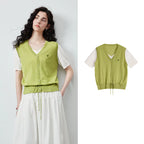 Layered-Look V-Neck Knit Top